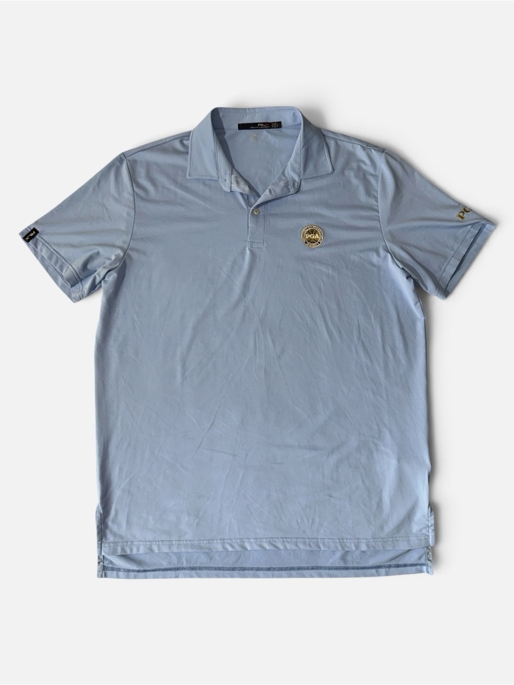 RLX Ralph Lauren mens L Large light blue solid PGA golf polo shirt EUC